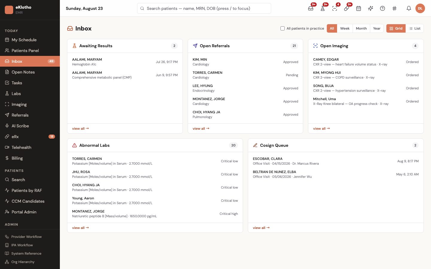 EMR Solution — main screen