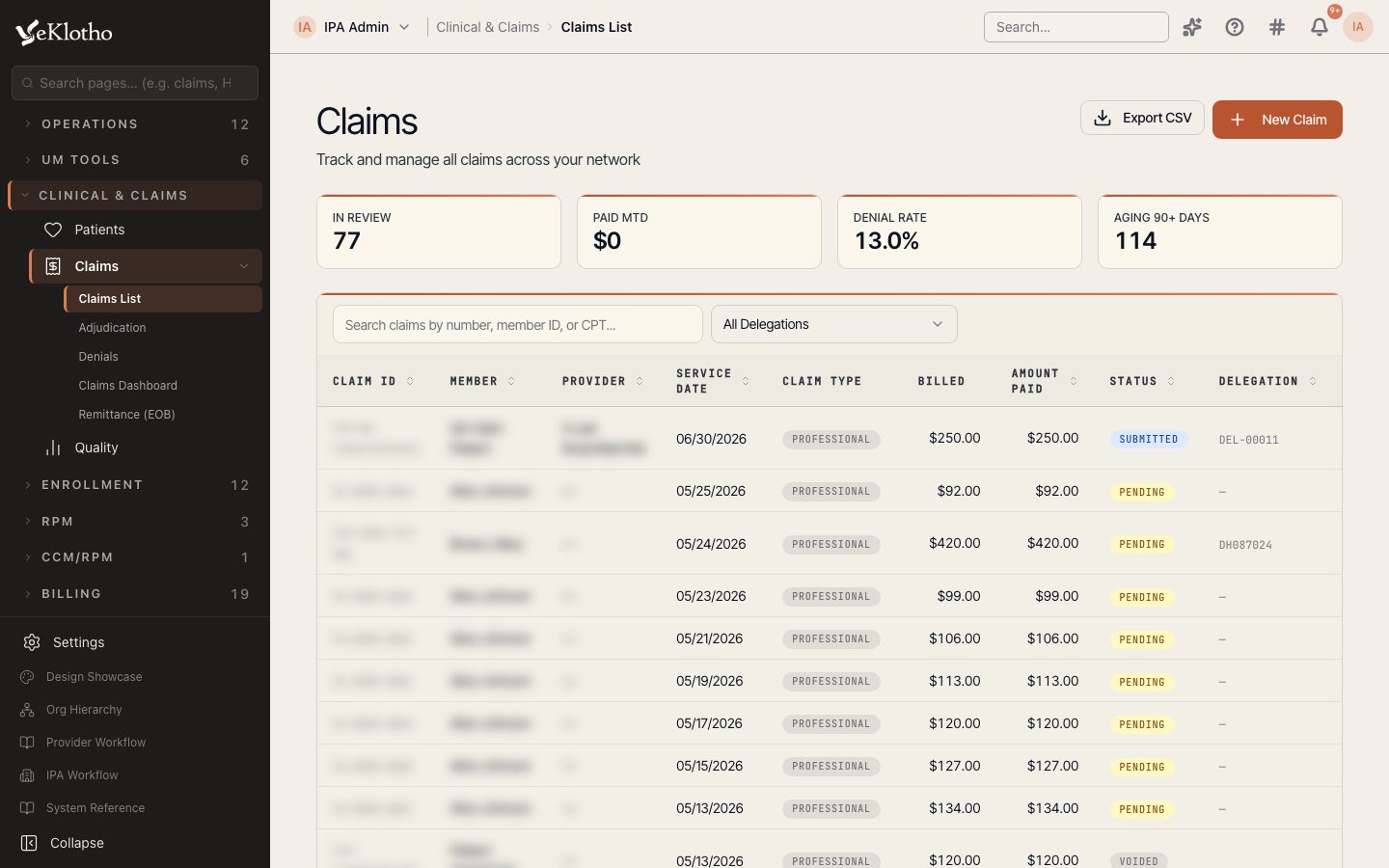 Claims list